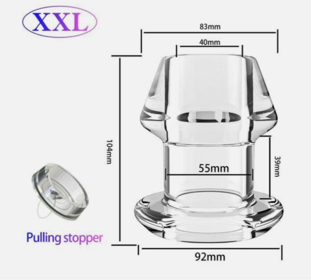 Clear glass product with dimensions and 'XXL' label on a white background