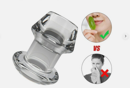 Clear plastic device with two inset images showing a green check mark and a red cross.