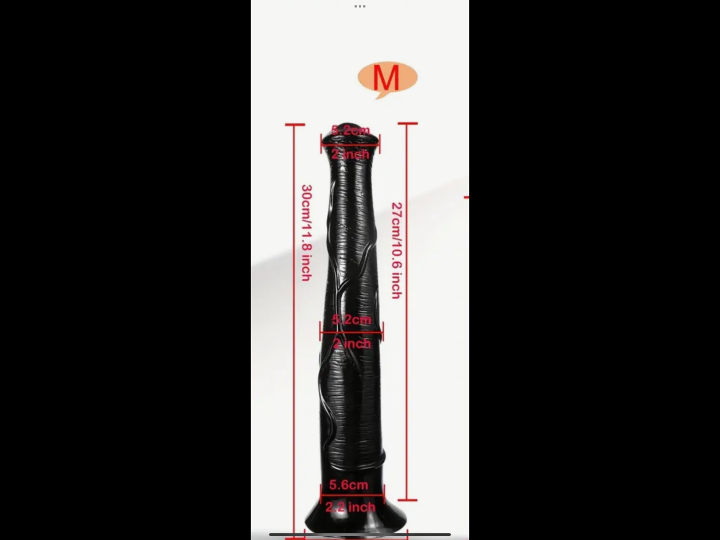 Black cylindrical product with measurements on a white background