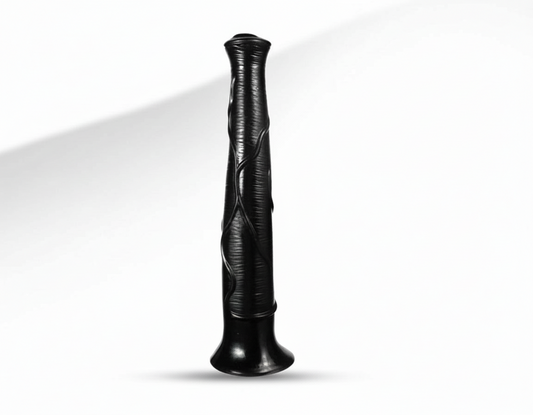 Black textured vase on a white background