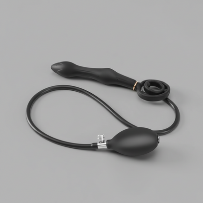 Black bicycle handlebar with cable on a gray background