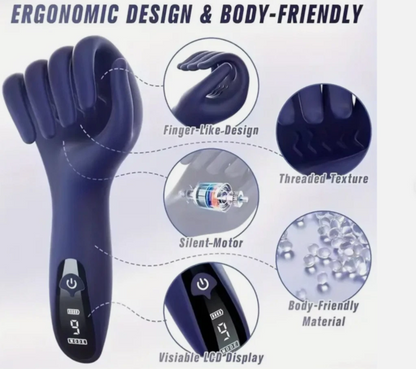 Ergonomic design and body-friendly massage tool with features highlighted on a white background