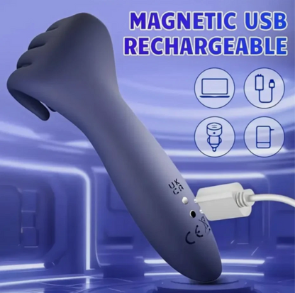 Magnetic USB rechargeable device with charging cable on a blue background