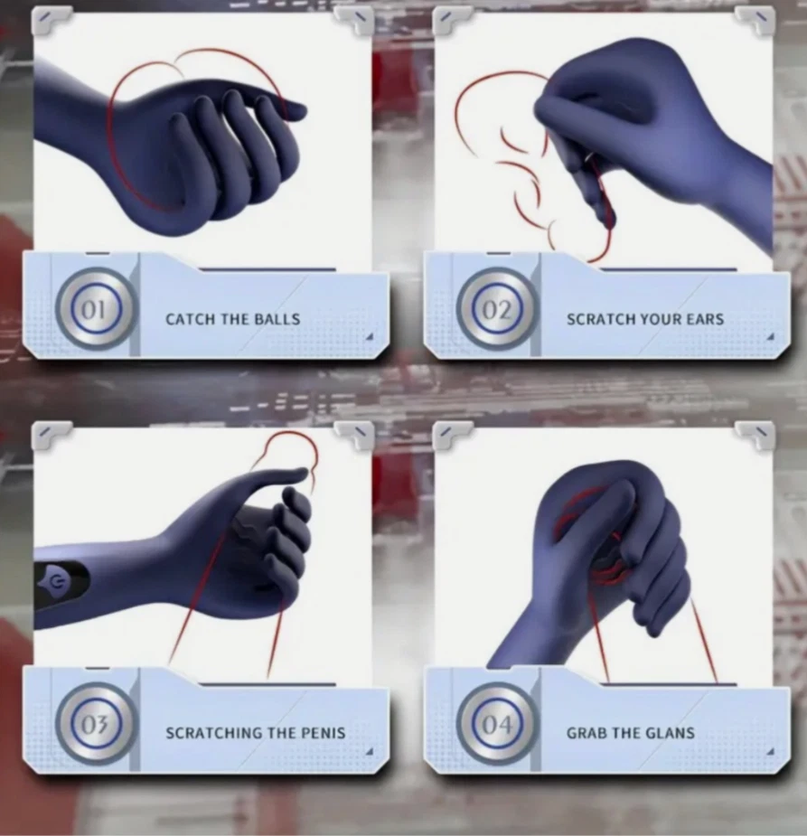 Gloved hands performing various actions with a string on a white background