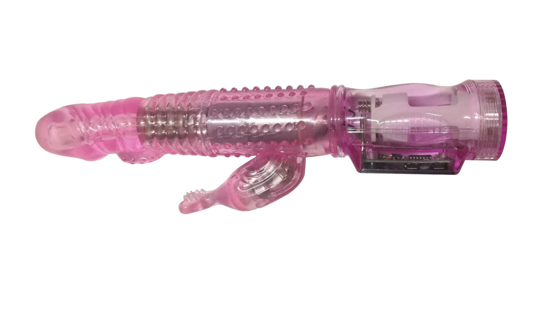 Pink and clear plastic tool on a white background