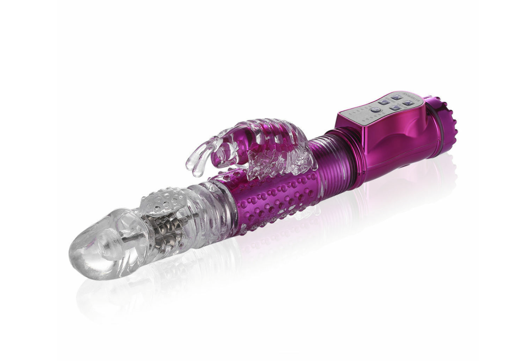 Purple and clear toy with a white background
