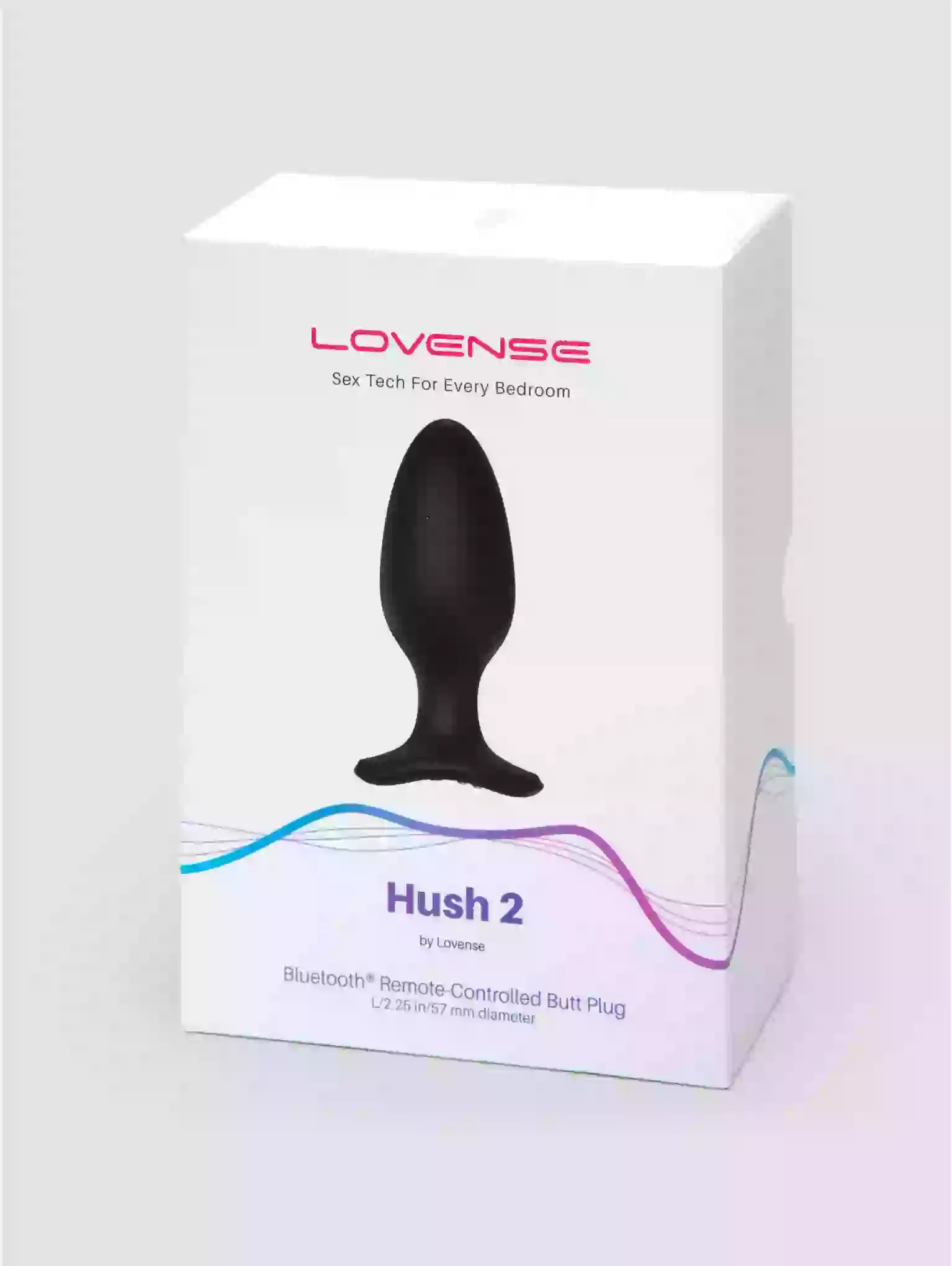 Box of Lovense Hush 2 remote-controlled butt plug on a white background