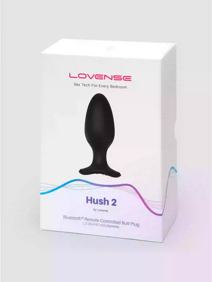 Box of Lovense Hush 2 remote-controlled butt plug on a white background