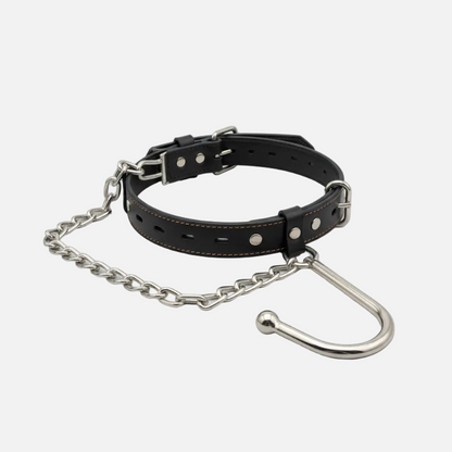 Leather butt plug harness with hook – adjustable BDSM accessory, adult restraint and roleplay gear, body-safe leather and metal design, UK