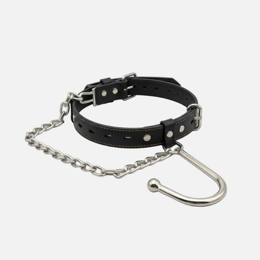 Leather butt plug harness with hook – adjustable BDSM accessory, adult restraint and roleplay gear, body-safe leather and metal design, UK