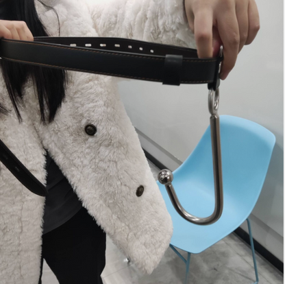 Leather butt plug harness with hook – adjustable BDSM accessory, adult restraint and roleplay gear, body-safe leather and metal design, UK