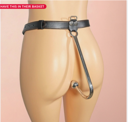 Leather butt plug harness with hook – adjustable BDSM accessory, adult restraint and roleplay gear, body-safe leather and metal design, UK