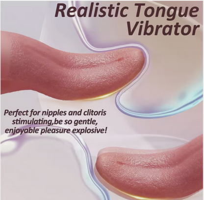 Advertisement for a 'Realistic Tongue Vibrator' with close-up of tongue and text.