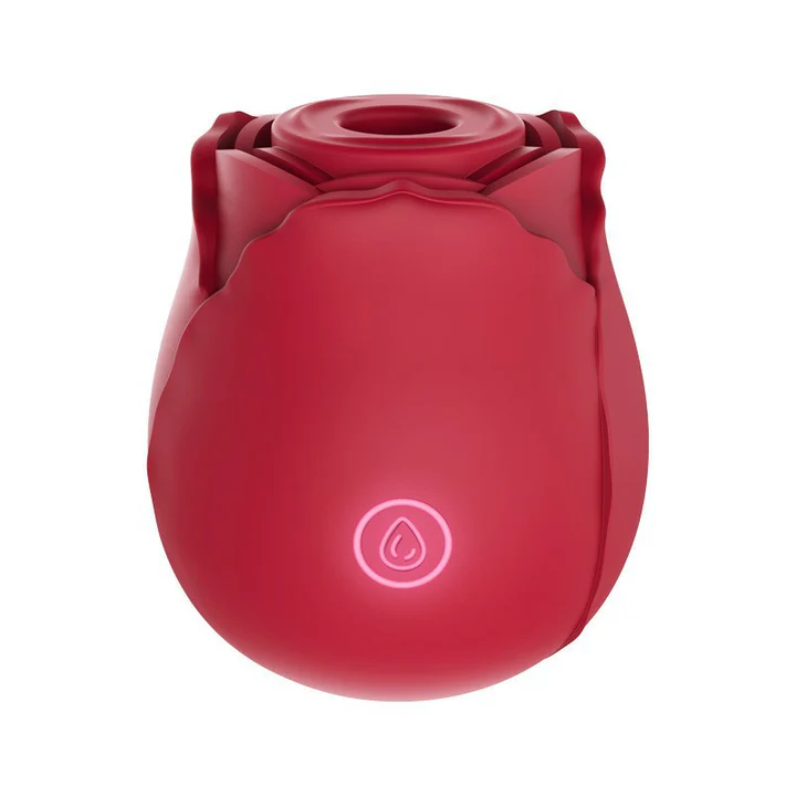 Red electronic device with a circular design on a white background
