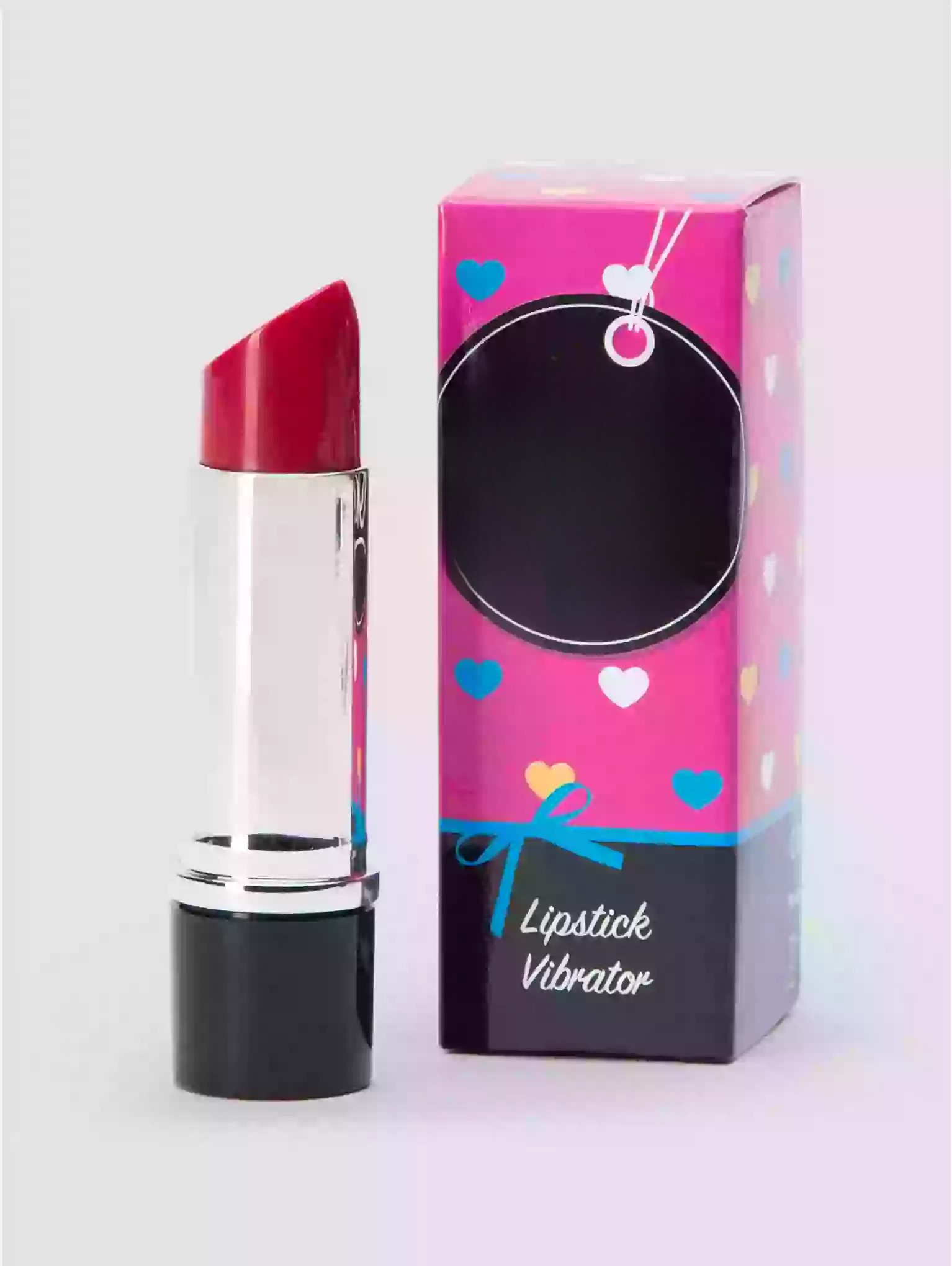 Lipstick with a pink packaging labeled 'Lipstick Vibrator' on a light gray background