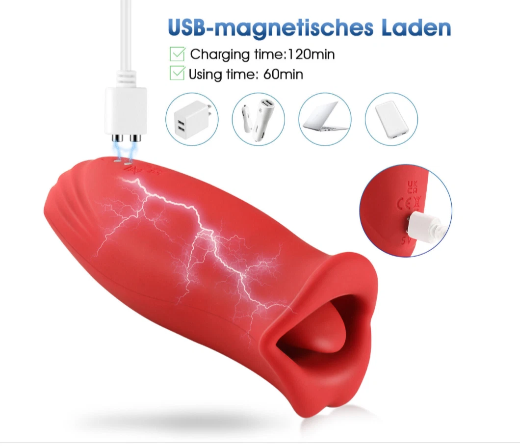 Red silicone product with USB connection on a white background