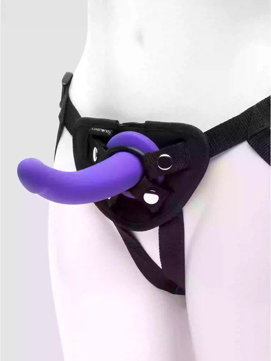 Purple and black harness on a white background
