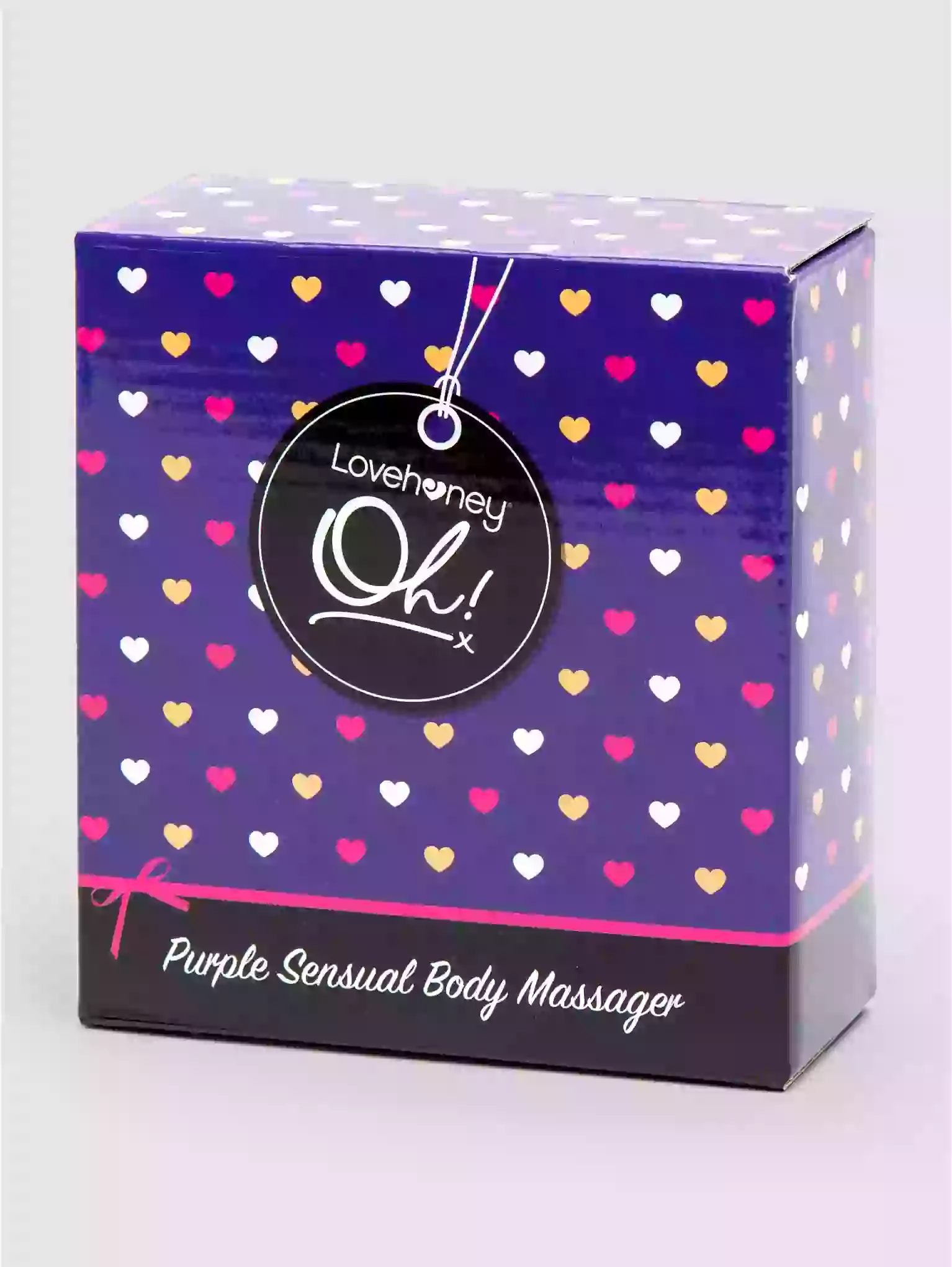 Box of Lovehoney Purple Sensual Body Massager with heart pattern