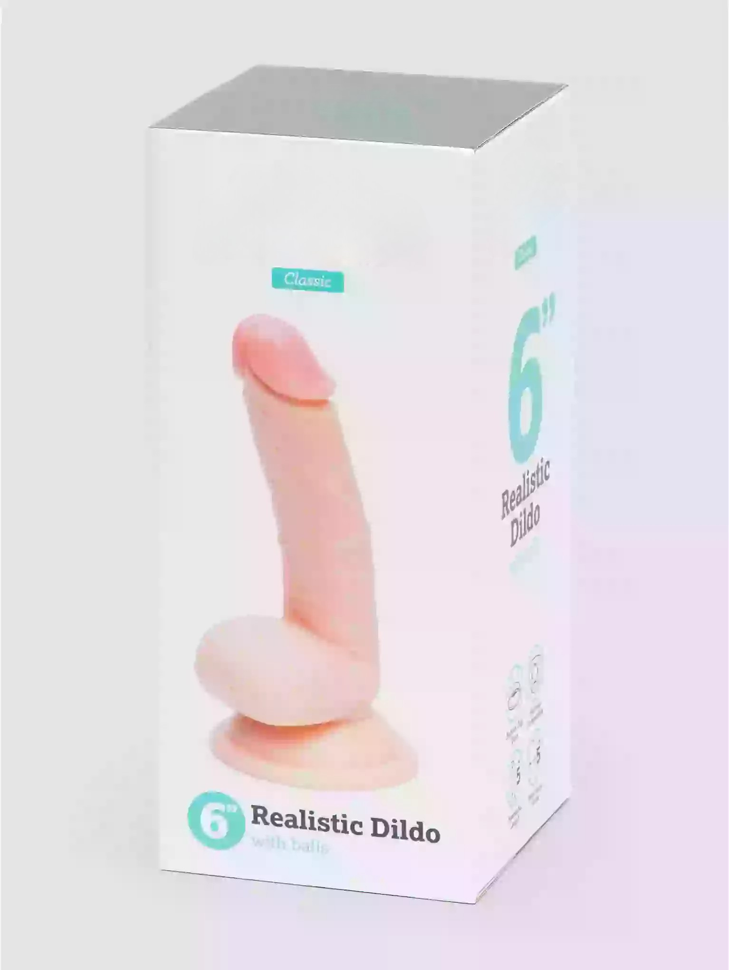 Box of a realistic dildo with visible branding on a light background