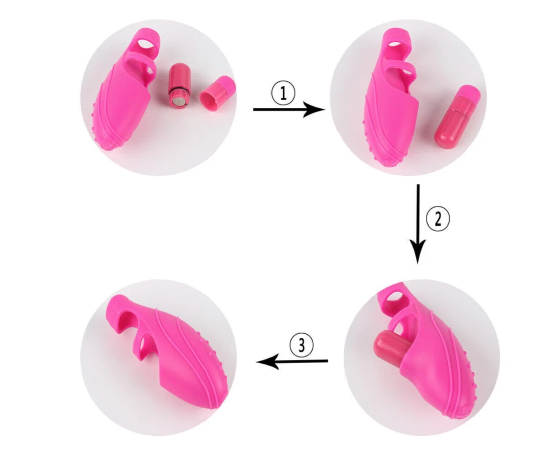 Step-by-step assembly of a pink silicone product on a white background