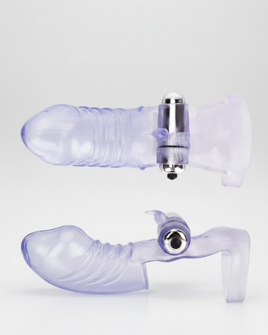 Transparent silicone product with metallic components on a white background