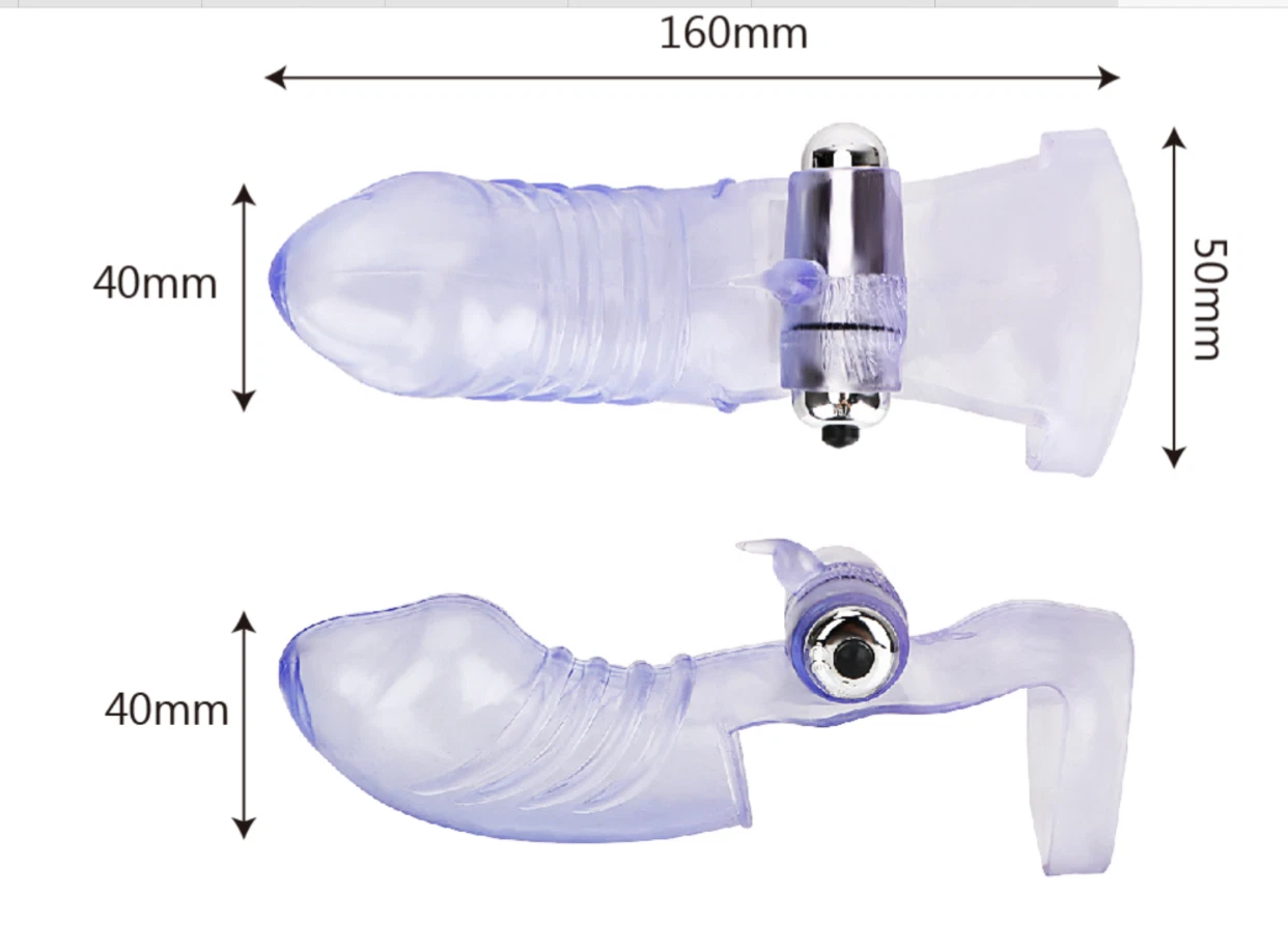 Measurement chart of a clear plastic device with dimensions labeled.