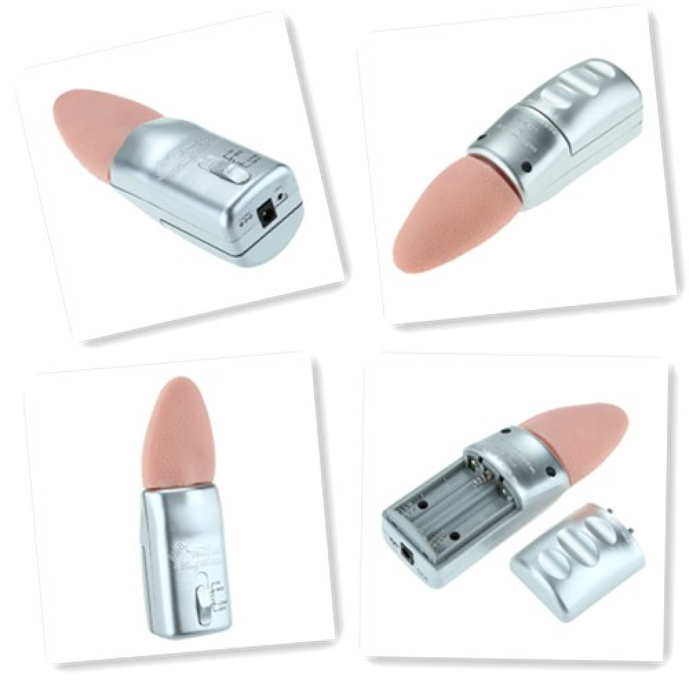 Collage of a lipstick with a silver cap on a white background