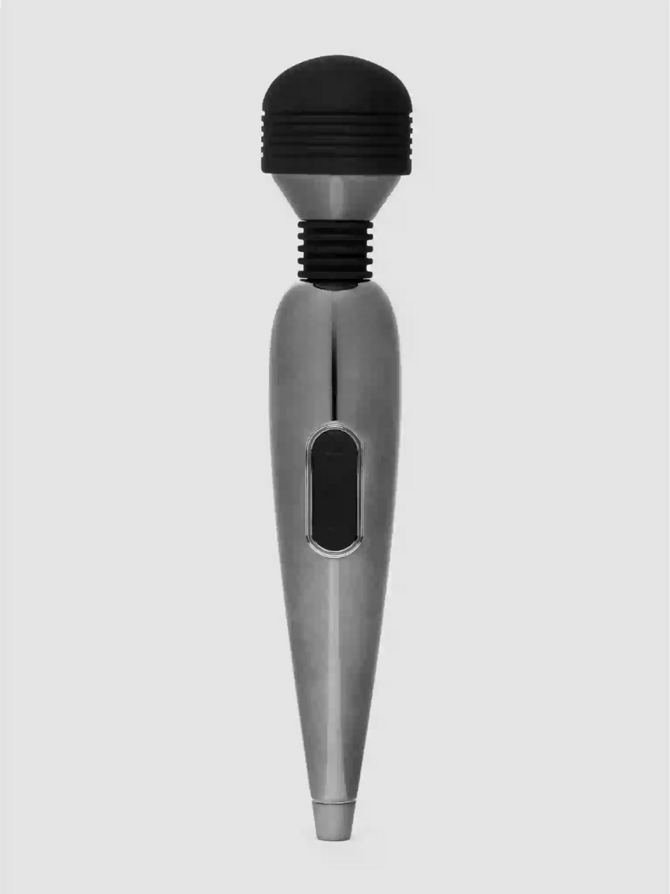 Metallic and black device on a white background
