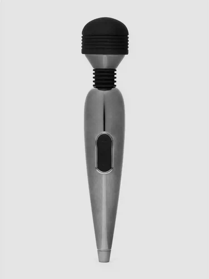Metallic and black device on a white background