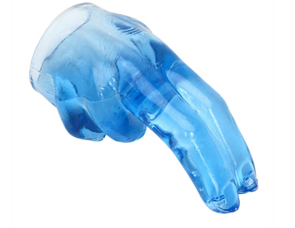 Blue plastic glove on a white background