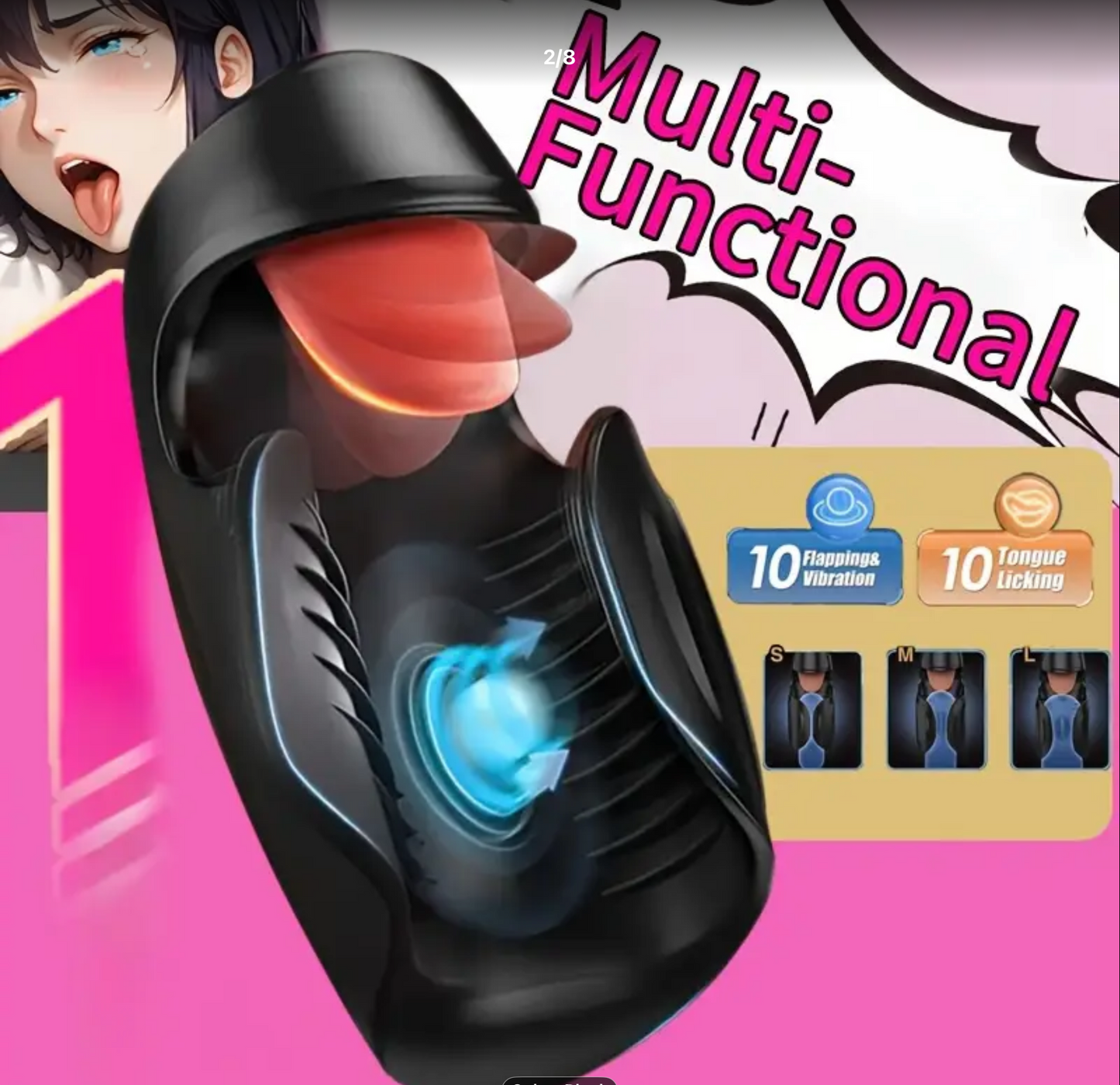 Black multi-functional product with colorful packaging on a pink background