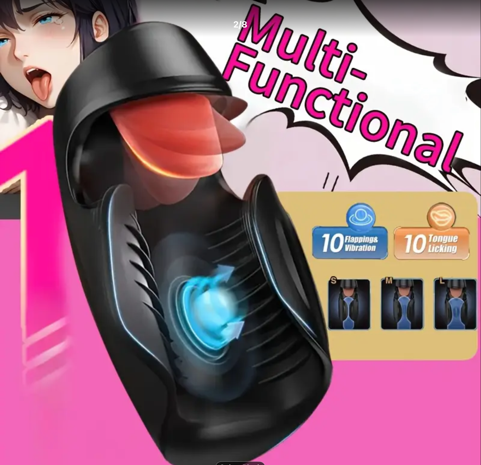 Black multi-functional product with colorful packaging on a pink background