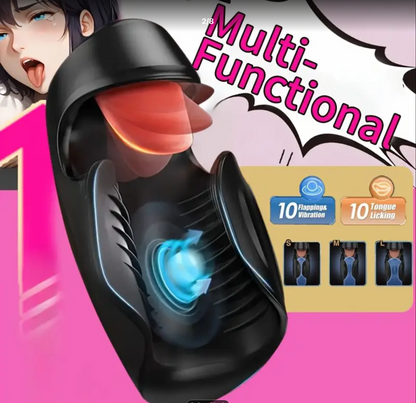 Black multi-functional product with colorful packaging on a pink background