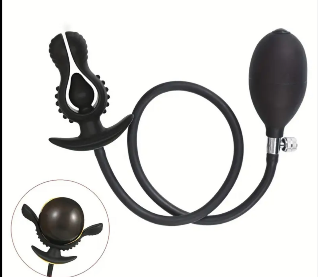 Black inflatable swim fin with a pump on a white background