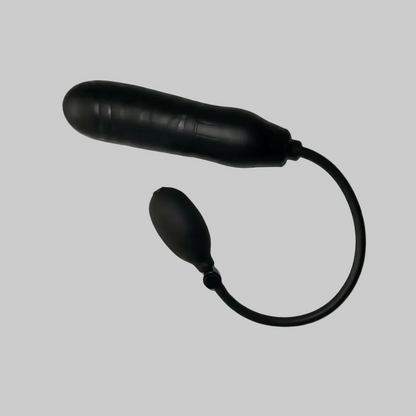 Black inflatable device on a gray background