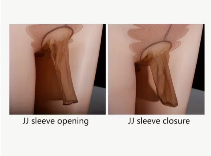 Illustration of a sleeve opening and closure on a person's arm.