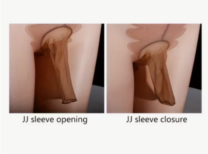 Illustration of a sleeve opening and closure on a person's arm.
