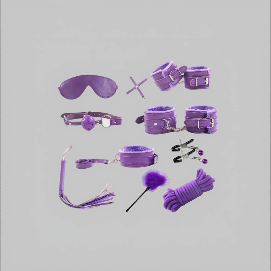 Purple restraining device set on a gray background