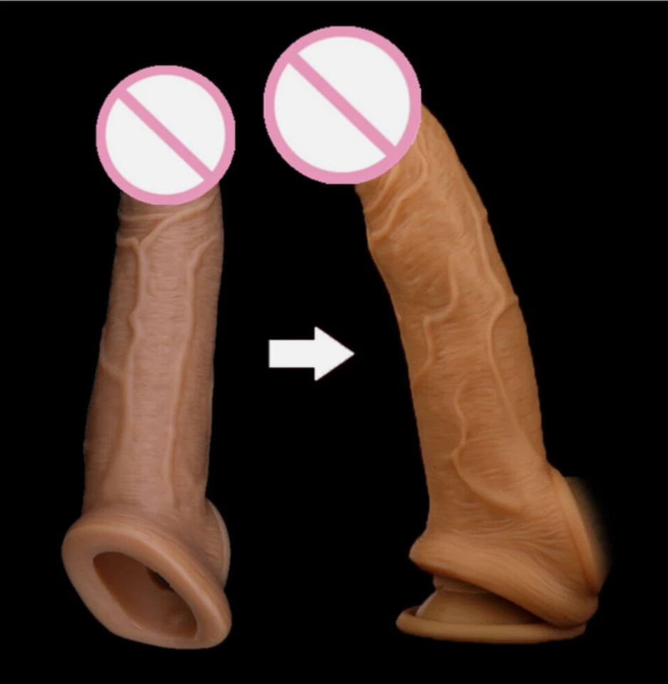 Illustration of two penises with a white arrow pointing from one to the other on a black background.