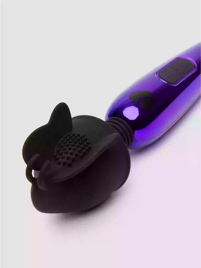 Black and purple electronic device on a light gray background