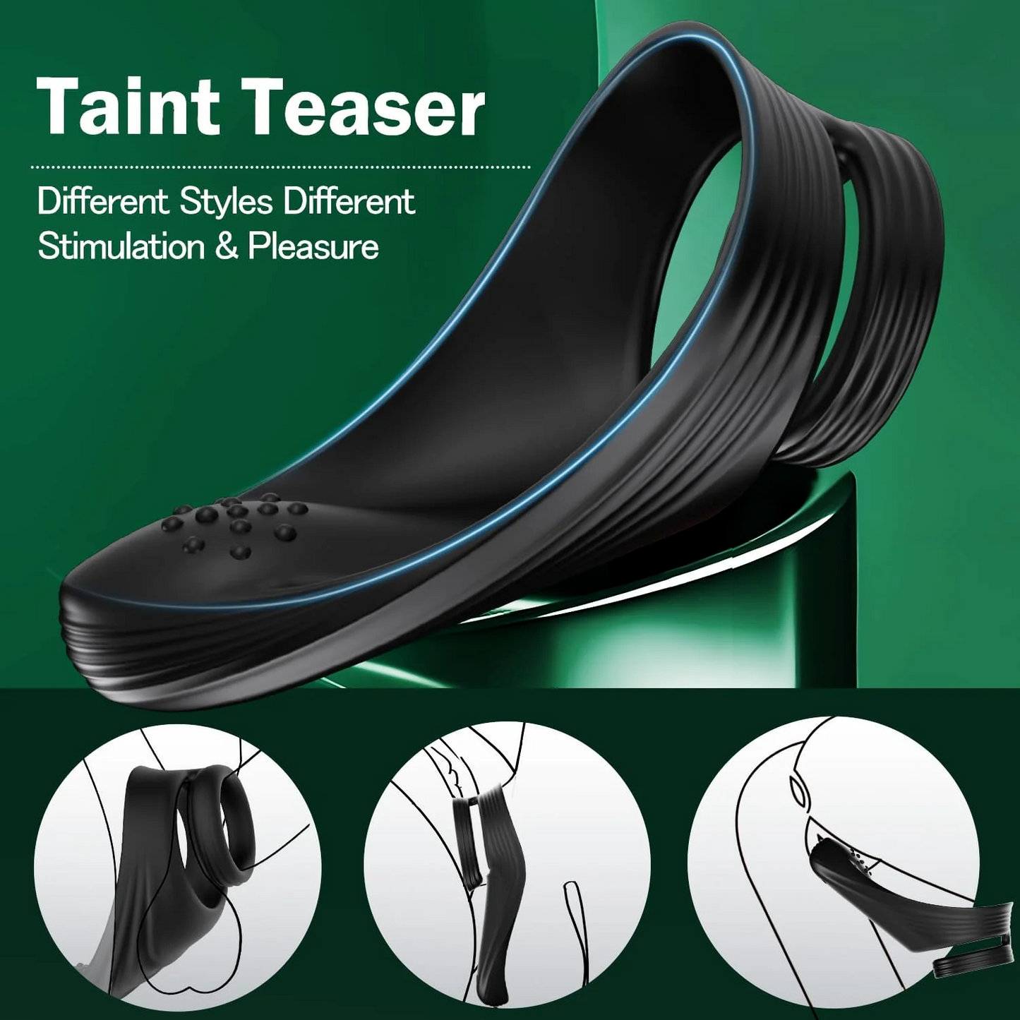 Black shoe with text 'Taint Teaser' on a green background