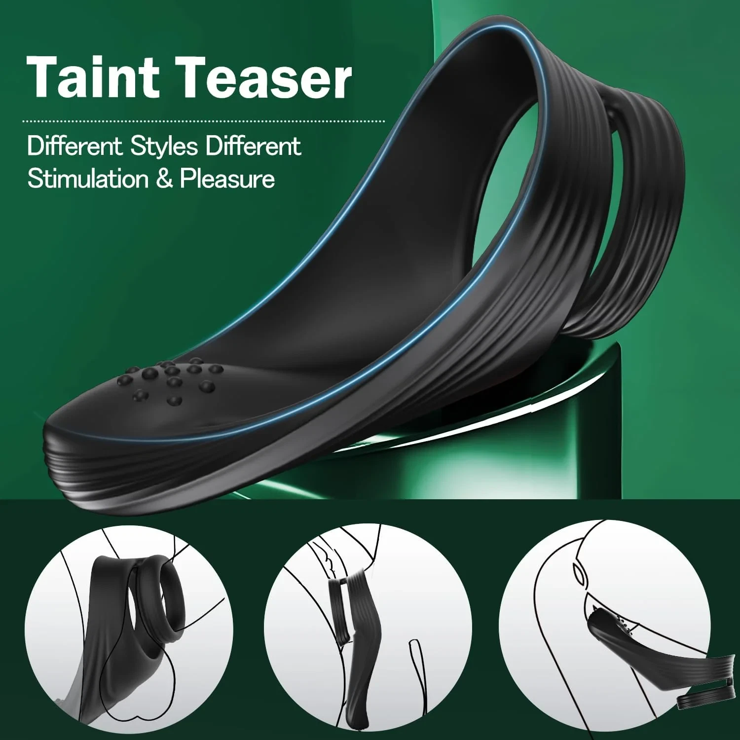 Black shoe with text 'Taint Teaser' on a green background