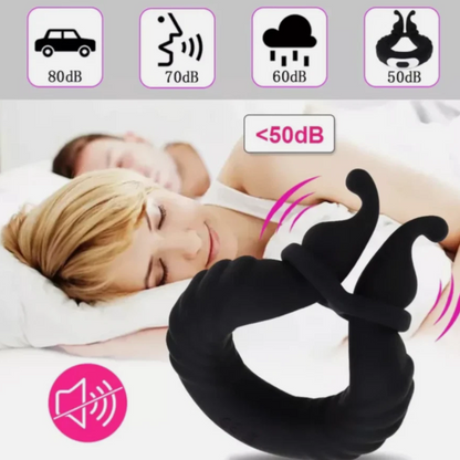 Sleep mask with sound level indicators above a sleeping couple