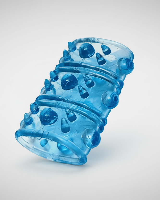 Blue textured object on a light gray background