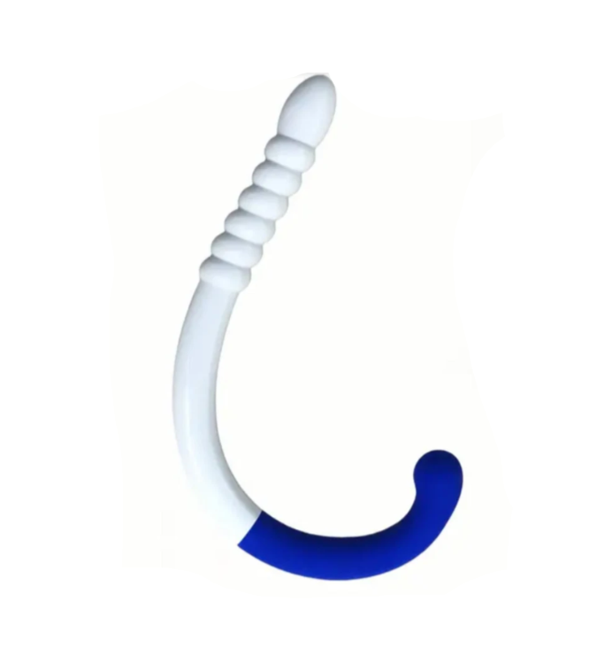White and blue fishing hook on a white background
