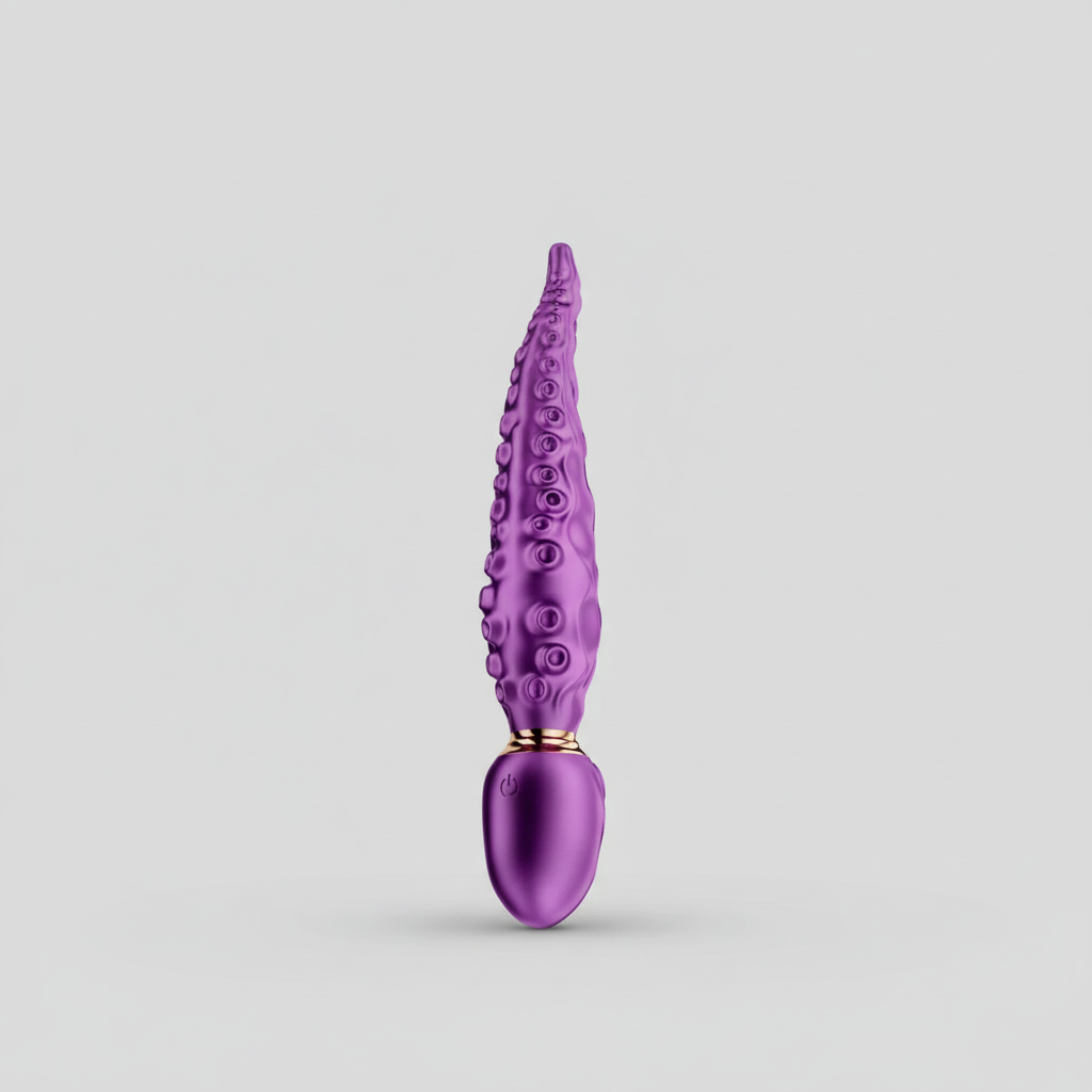 Purple octopus-shaped object on a light gray background