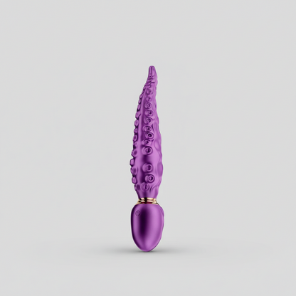 Purple octopus-shaped object on a light gray background