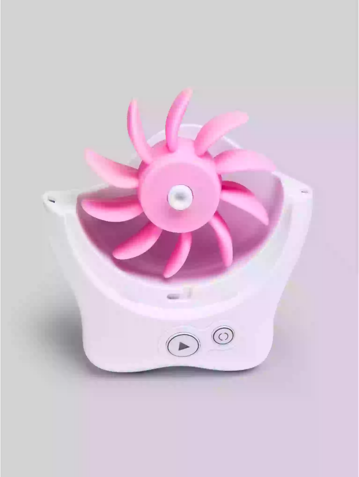 Pink and white fan on a light gray background
