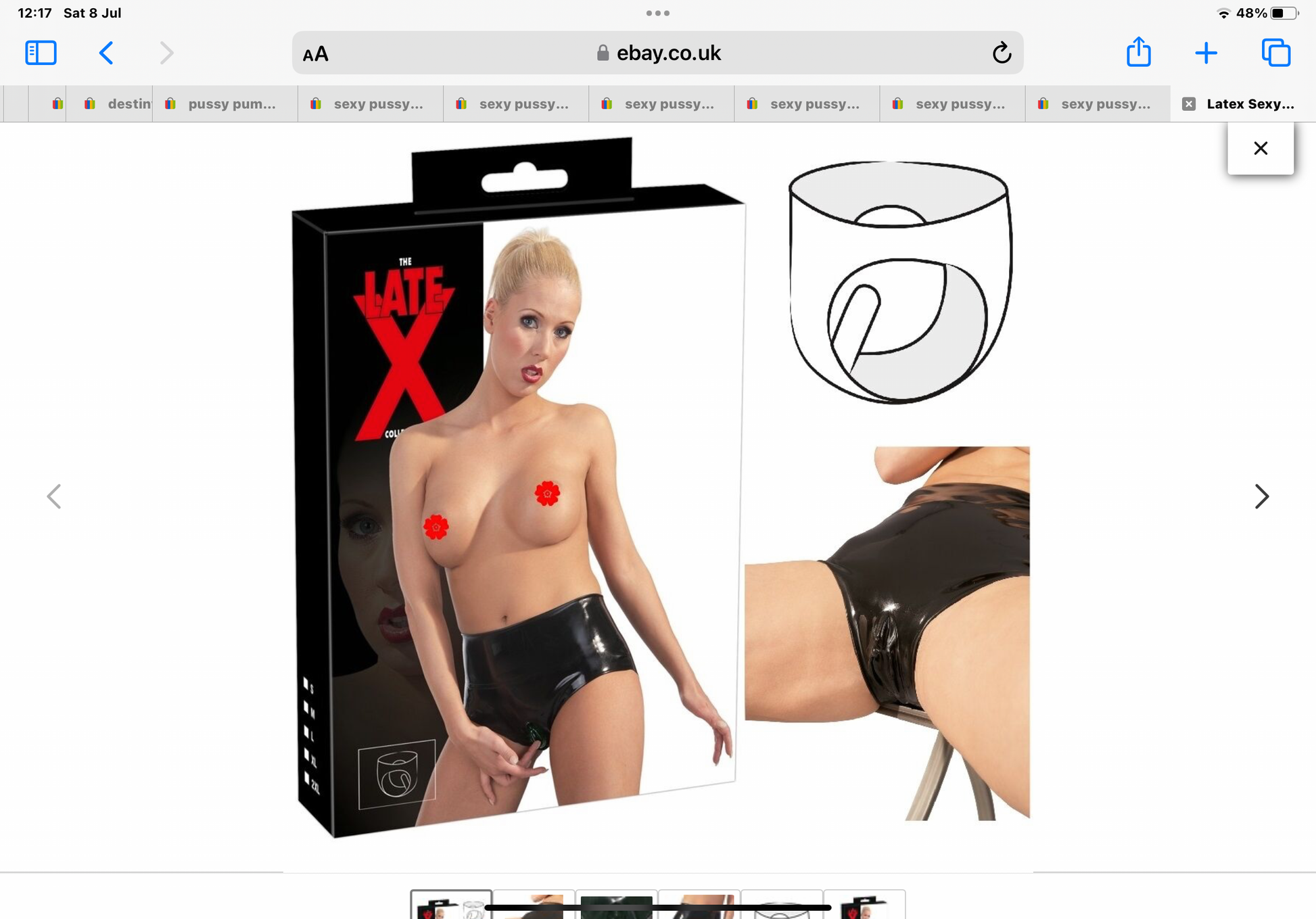 Product packaging with a model and branding on an eBay listing.