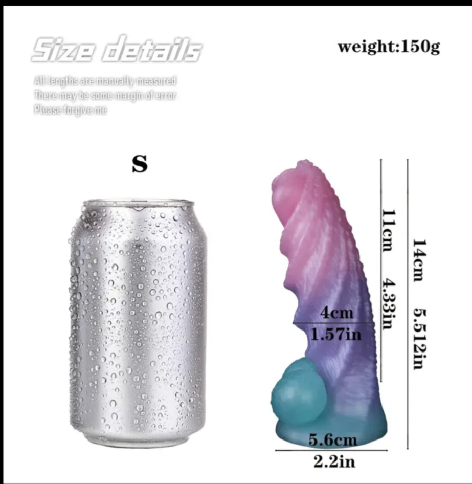 Colorful silicone product with size details relative to a can